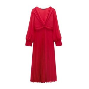 NWT Zara Join Life Pleated Chiffon Midi V Neck Dress Fuchsia - ref. 9878/157 M
